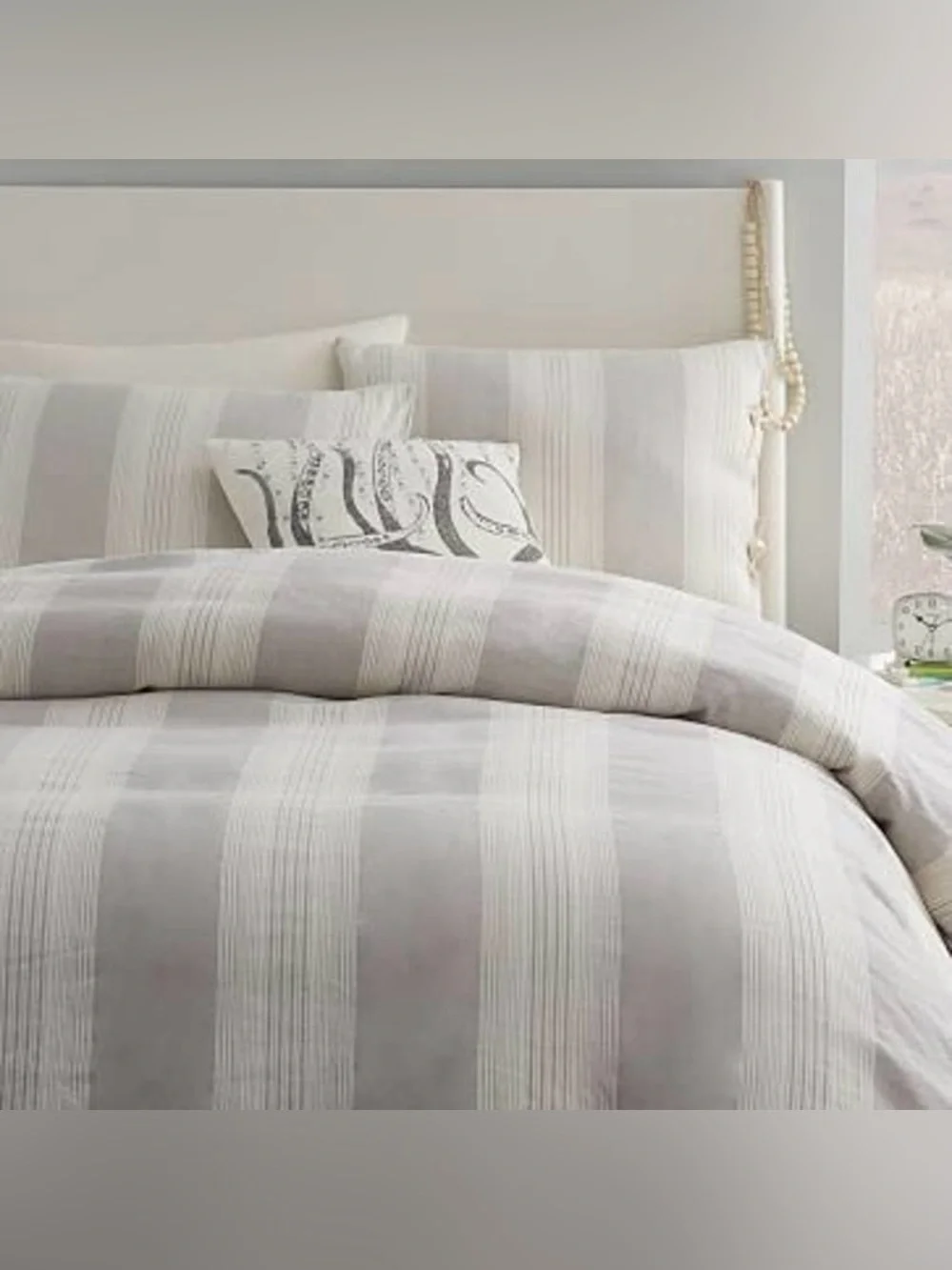 West Elm Linen | Cotton Woven Stripe Twin Duvet Cover Neutral Gray Cream